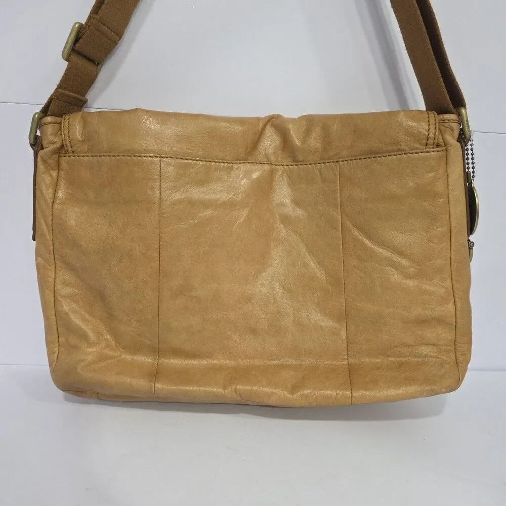 Fossil Leather Briefcase Zip Messenger Laptop Crossbody Brown Bag Butter Soft